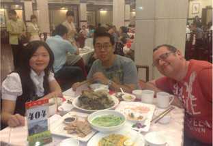 Inside Hangzhou Lou Wai Lou restaurant.   We behaved like tourists and ordered all the local speciality dishes.