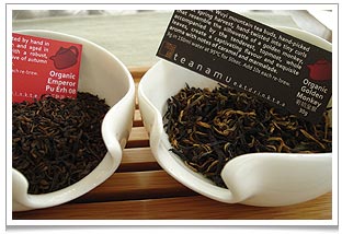 Organic Emperor Pu Erh 2008 Vintage (left) & Organic Golden Monkey Black Tea.